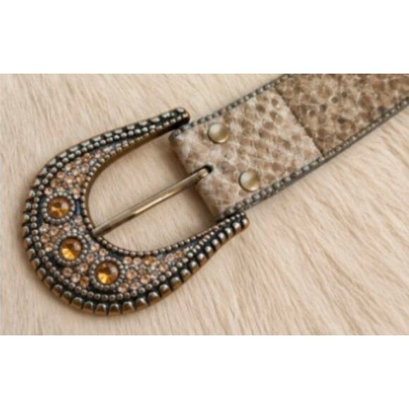 Amber Rhinestone Snake Print Belt Boho Western Glam Festival main image 4